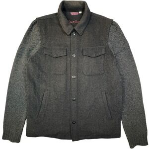 Robert Graham Hybrid Wool Knit Jacket Shacket Mens XL Black Gray Quilted Back